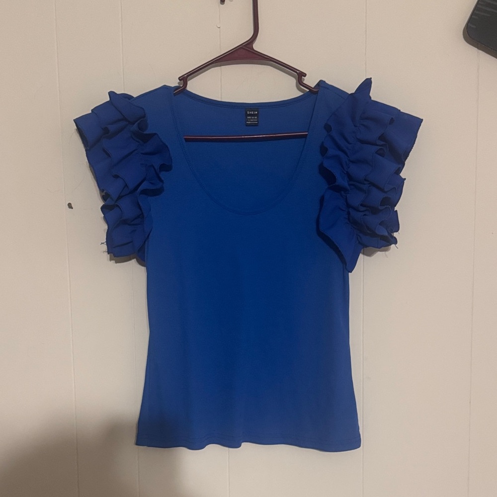 SHEIN Royal Blue Ruffle Sleeve Blouse